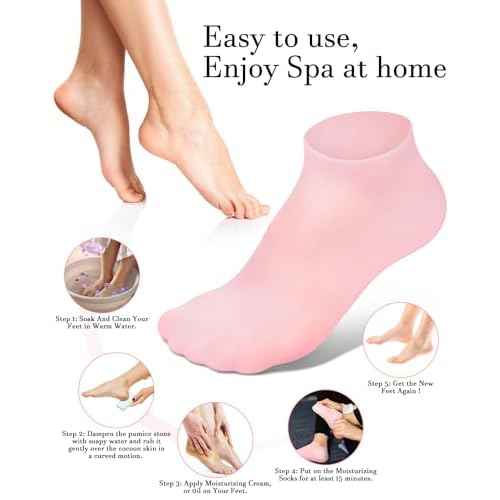 Silicone Moisturizing Socks for Women Dry Cracked Feet, Soft Gel Rubber Socks, Women Foot Care Spa Pedicure Silicone Socks for Cracked Heel and Softening Rough Skin, Calluses (1 Pair)