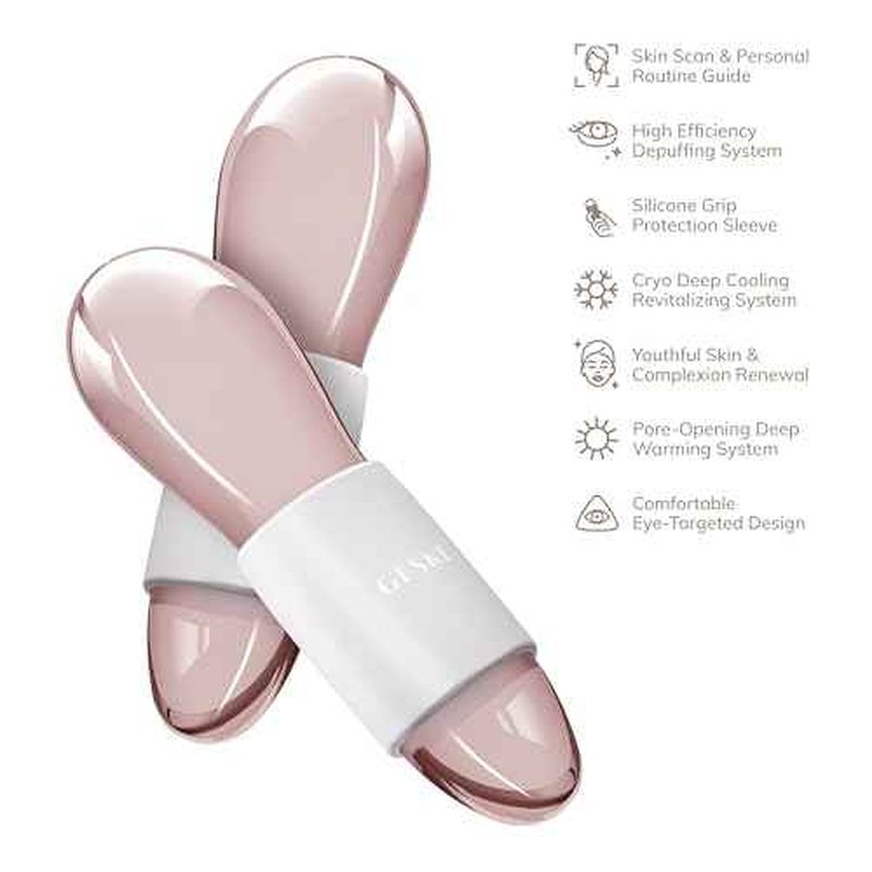 GESKE SmartAppGuided¢â Cool & Warm Duo Eye Massager | 7 in 1 | Time-saving Dual Massager | For Eyes & Face | Battery-free Cooling & Warming | Firms, Relaxes & De-Puffs Skin