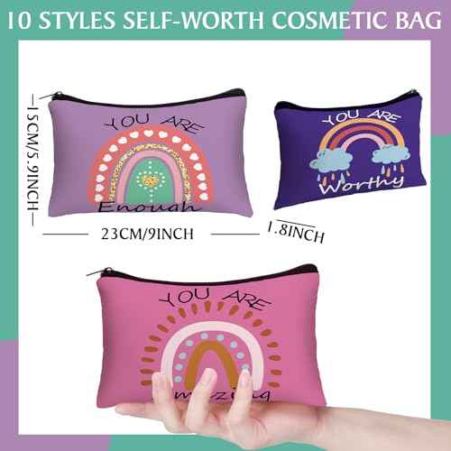 Hillban 10 Pcs Christmas Makeup Bags Gifts for Women Bulk Xmas Cosmetic Bags Inspirational Christian Bible Verse Cosmetic Pouch Christmas Religious Church Travel Canvas Pouch(Rainbow,Colorful)