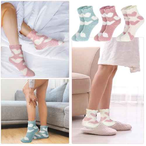 3 Pairs Aloe Socks Moisturizing Spa Socks, Winter Warm Home Sleeping Socks Don't Shed Lint, Women Spa Pedicure Foot Care Socks Fluffy Slipper Socks