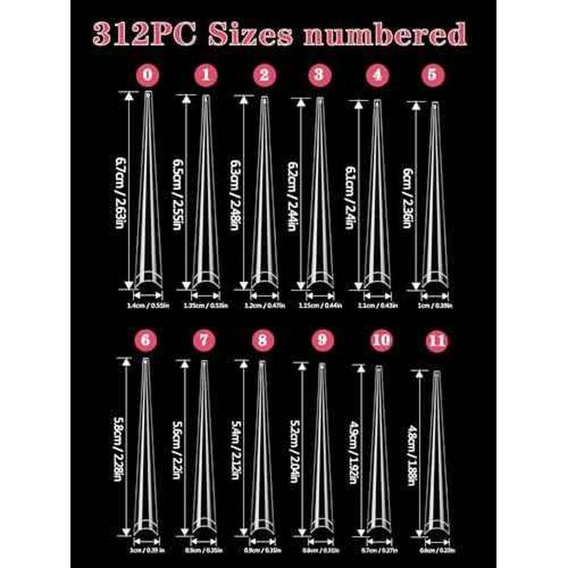 312PCS Extra Long Stiletto Nail Tips for Acrylic Nails Professional, 4XL Half Cover Stiletto Nails Tips, Clear French False Nail Extension, Super Long French Tapered Nails Tip 12 Sizes