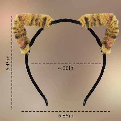WHAVEL Leopard Cat Ears Headband Plush Cheetah Ears, Soft Furry Cat Headband Cute Halloween Headbands for Women & Girls Halloween Cosplay Party Costume Hair Accessories,6pcs