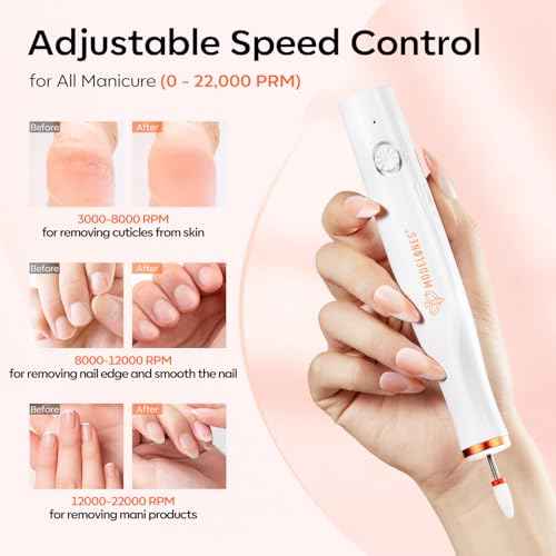 Modelones Electric Nail Drill, 14 Pcs Cordless Nail File with LED Light for Acrylic Gel Dip Powder Nails, Professional Nail Efile Kit with Nail Drill Bits & Sanding Bands for Quick Manicure Pedicure