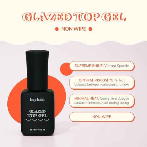 heyhae Glazed Top Gel for Semi-Cured Gel Nail Strip | Non Wipe High Gloss Gel Top Coat (0.23 fl.oz)