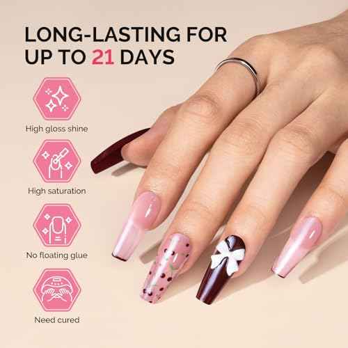 MelodySusie Fleurwee Plant Based Gel Nail Polish, Red Brown Nail Polish Hema Free 21 Non Toxic Long Lasting No Chip Finger Toe Fall Nail Art Manicure Salon DIY at Home Gifts for Women P02