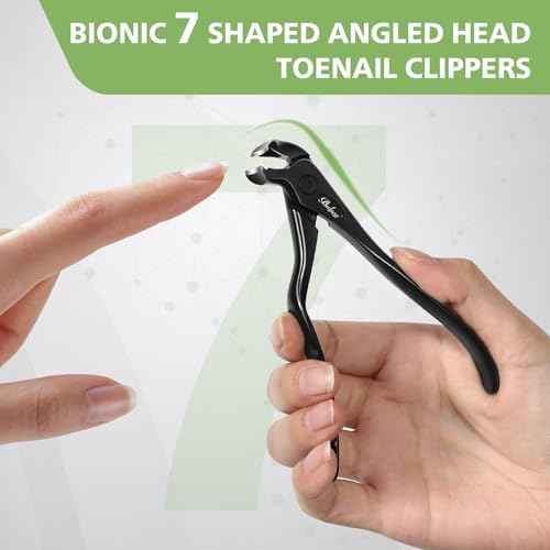 BALUCA Ergonomic Nail Clipper for Seniors - Toenail Clipper for Thick Toenails and Fingernails, Long Handle Nail Clippers with Catcher, Precision Nail Trimmer for Men and Women - Black