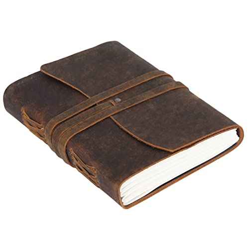 Leather Journal Notebook, Genuine Leather Journal for Men & Women Handmade Writing Travel Notebook, 240 Unlined Pages Vintage Notepad Gift: Rustic Brown (7"x5")