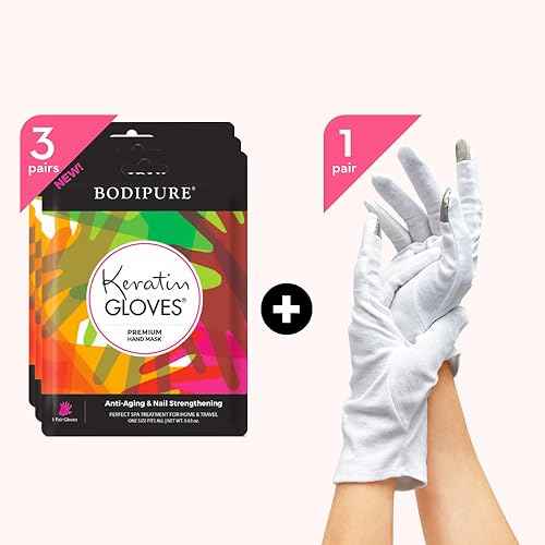 Bodipure Premium Hand Mask Keratin Gloves 3pk of Moisturizing Gloves for Dry Cracked Hands Plus Touchscreen White Cotton Gloves 1pk for Dry Hands to Fully Absorb The Cream.
