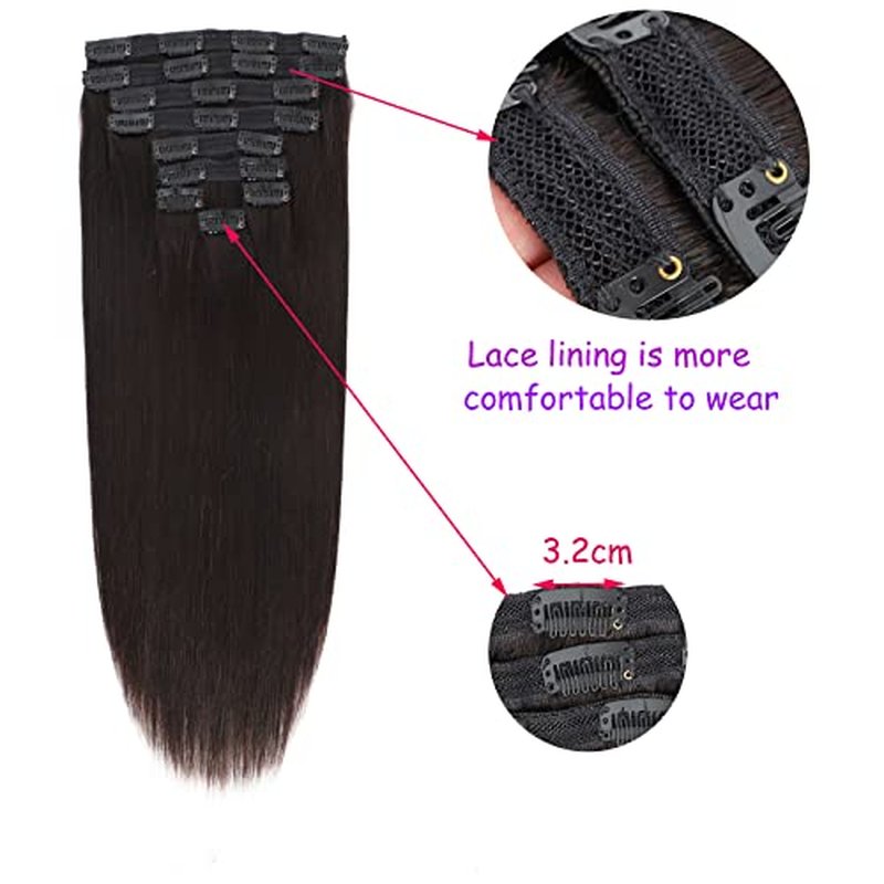 Clip in Hair Extensions Real Human Hair - 9pcs 130g Clip in Human Hair Extensions Straight Natural Soft Thick Remy Extensions Straight Human Hair 18inch Natural Color