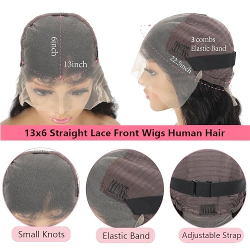 13x6 Lace Front Wigs Human Hair Pre Plucked Straight HD Frontal Wigs Human Hair with Baby Hair Straight Glueless Wigs for Black Women 180 Density(18 Inch)