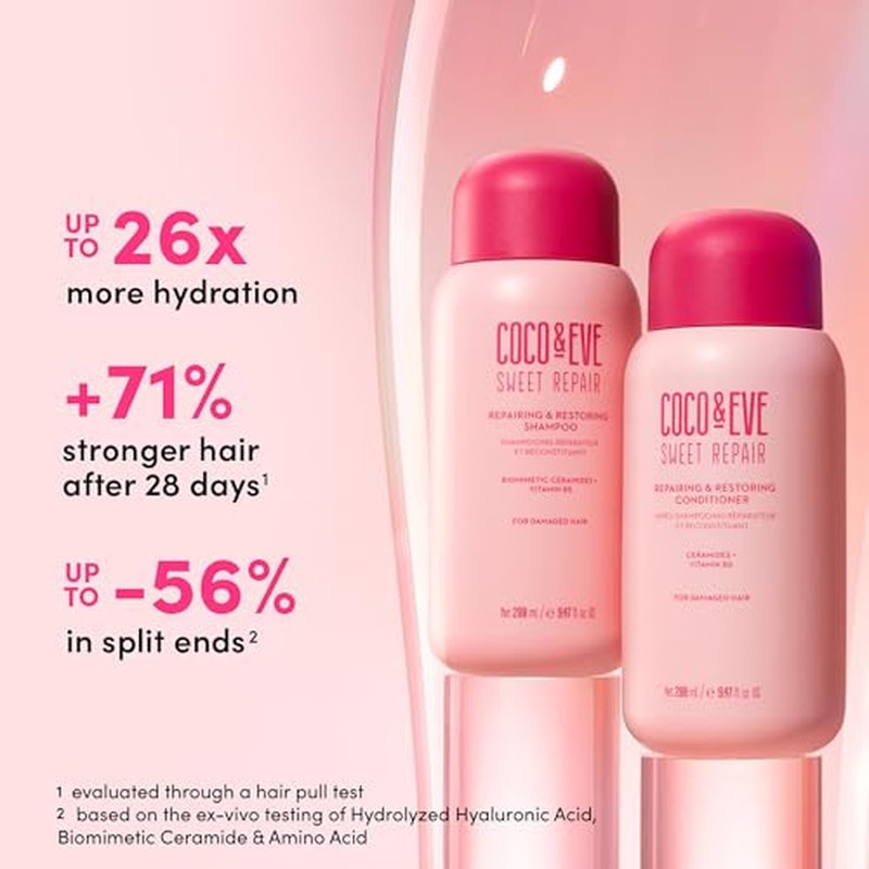 Coco & Eve Repair & Restore Shampoo & Conditioner Bundle. Hydrating & Strengthening Set for Damaged, Color Treated Hair. Deeply Nourish, Reduce Split Ends & Breakage for Healthy Hair. (18.94 Fl Oz)