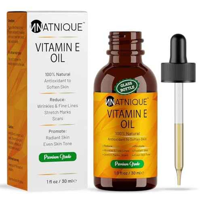 Natnique Vitamin E Oil 1 oz ? Natural D-Alpha Tocopherol for Face, Skin, Hair & Nails ? Pure, Non-GMO Moisturizer for Scars, Stretch Marks & Dry Skin ? Cold-Pressed Carrier Oil for Body & Beauty Care