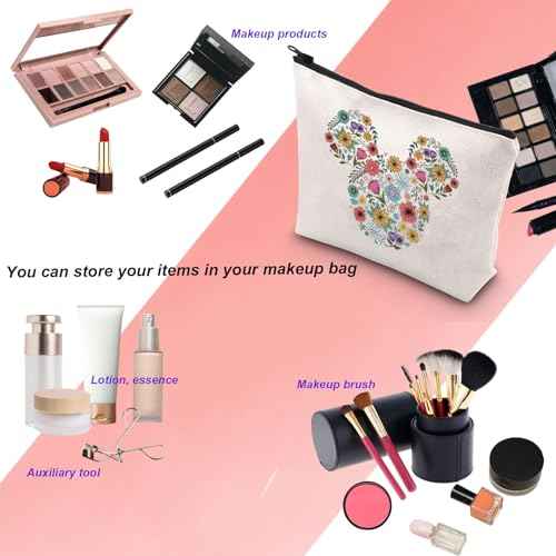 KUIYAI Flower And Garden Festival Makeup Bag Epcot Festival Toiletry Bag Floral Mouse Head Gift Kingdom Family Trip Gift (MouseFlowerMup)