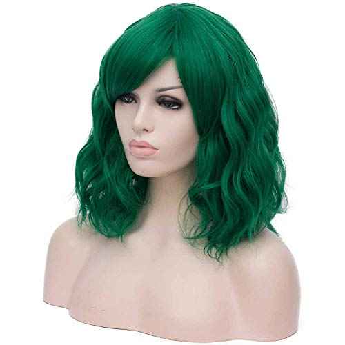 Mildiso Dark Green Wigs for Women Short Curly Wavy Bob Wig with Bangs Cute Synthetic Wig for Daily Party M073