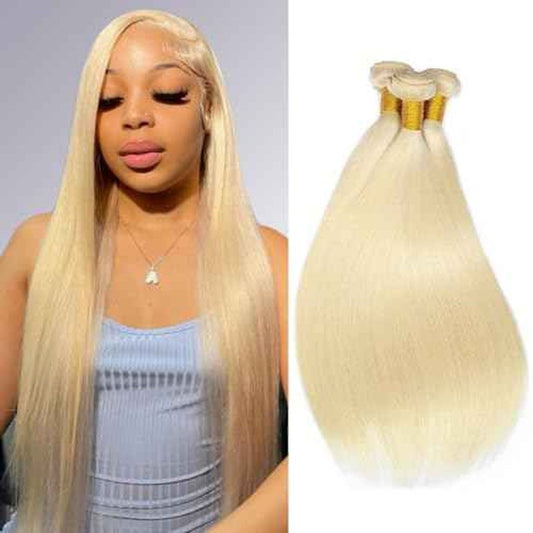 12A Grade 613 Bundles Human Hair Straight Blonde Bundles Human Hair 100% Unprocessed Brazilian Virgin Raw Hair Quick Weave for women 3 Bundle Deals Hair Extensions 22 24 26 Inch