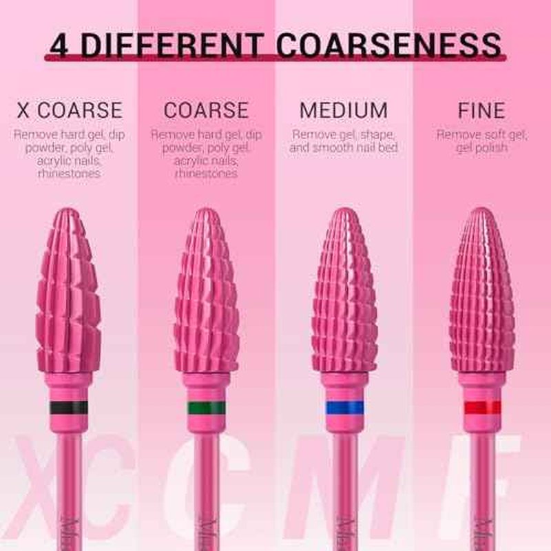 MelodySusie Large Cone Nail Drill Bits, 3/32'' Carbide Tungsten Multi-function Bits, Fast Remove Acrylic or Hard Gel for Manicure Pedicure Salon Professional or Beginner, Pink Blossom, Medium