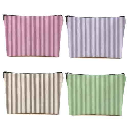 4 PCs Preppy Makeup Bag Aesthetics Preppy Stuff Cosmetic Bag Birthday Gifts for Women Girls Friends Zipper Pouch Travel Organizer Preppy Things Wedding Friendship Gifts for Christmas Thanksgiving