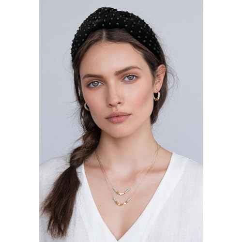 YISSION 1PC Pearl Knotted Headband for Women Non Slip Beaded Headband Wide Pearl Headbands for women Jeweled Embellished Hairband Black Head Band Hair Accessories for Women Girls