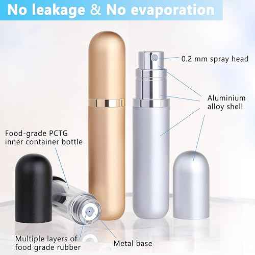 Travel Refillable Perfume Atomizer Bottle 3-Pack 5ml Leakproof Travel Perfume Refillable Bottle (Black & Gold & Silver)