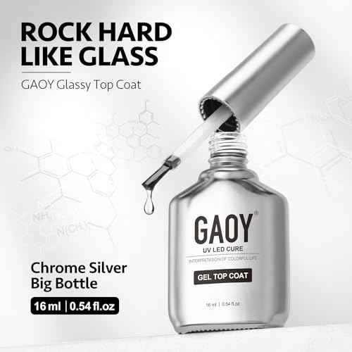 GAOY 2 Pcs 16ml No Wipe Gel Top Coat, Glassy Clear Gel Top Coat, High Gloss Finish for UV Light Cure Nail Polish