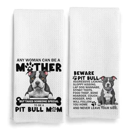 Pitbull Kitchen Towels Set - Decorative Hand Dish Tea Towels for Women, Mom Gifts - Beware Dog Design 16x24 Inch