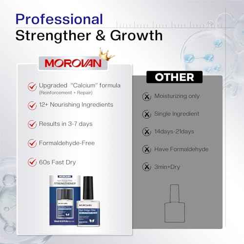 Morovan Nail Strengthener and Growth: Nail Polish Hardener for Damaged Nails Treatment Natural Keratin Repair Ridge Filler Prevents Discoloration Crack Thin Essential Manicure Nail Care Women