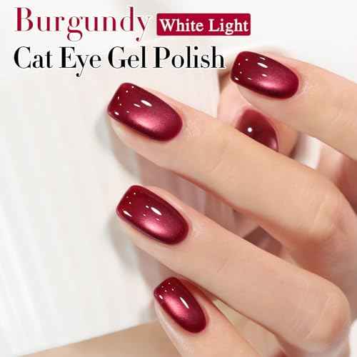 Double Rhythm Jelly Glass Cat Eye Gel Polish with Magnet 15ML Holographic Glitter Shimmer Translucent Sheer Color Magnetic Nail Polish Salon DIY at Home (Red-MC1116)