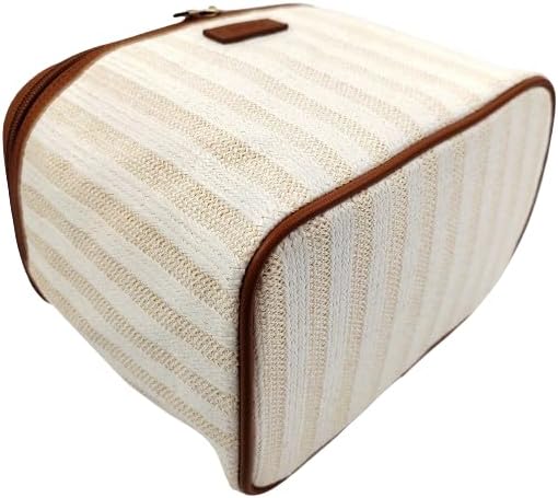 ANEW Cosmetic Bag - Stylish Striped Train Case in Beige/Tan | Perfect for Travel & Organization