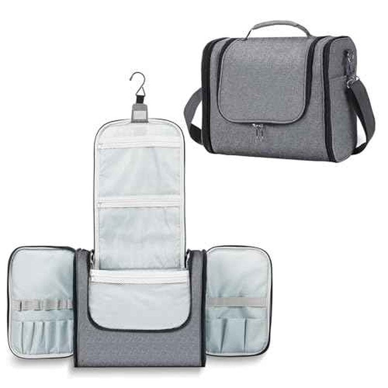 Buruis Extra Large Capacity Toiletry Bag for Women and Men, Hanging Toiletry Organizer Cosmetics Makeup Bag, Water-resistant Dopp Kit for Full Sized Toiletries, Travel Essentials (Oxford Gray)