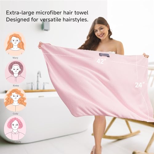 Large Microfiber Hair Towel for Women, Christmas Stocking Stuffers,Supper Soft Anti Frizz & Quick Dry for Curly Hair, Ultra Absorbent Hair Wrap Towels for Long,Thick,Wet Hair, Mom Gifts, 24x42 Inches