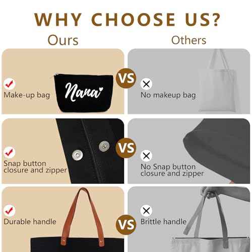 Lamyba Thanksgiving Christmas Gifts for Gigi Nana Mimi, Grandma Tote Bag with Makeup Bag, Black
