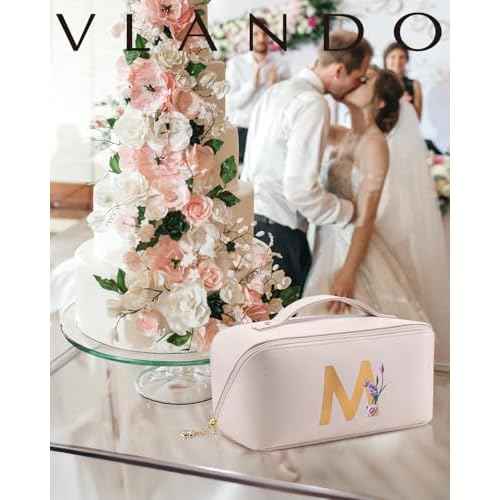 Vlando Mothers Day Gifts,Initial Makeup Bag,Travel Makeup Bag,Teacher Appreciation Gifts Birthday Gifts Bridesmaid Gifts Bride Wedding Gifts Graduation Gifts Valentine's Day Gift(Letter M)