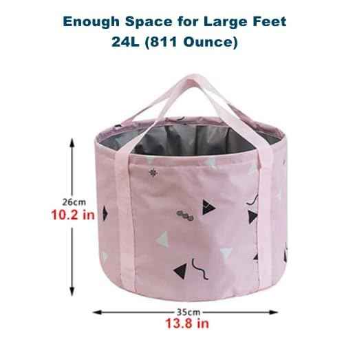 24L Collapsible Foot Soaking Bath Basin for Large Feet, Portable Foot Spa Soak Tub Foldable Water Bucket for Travel Camping, Pink