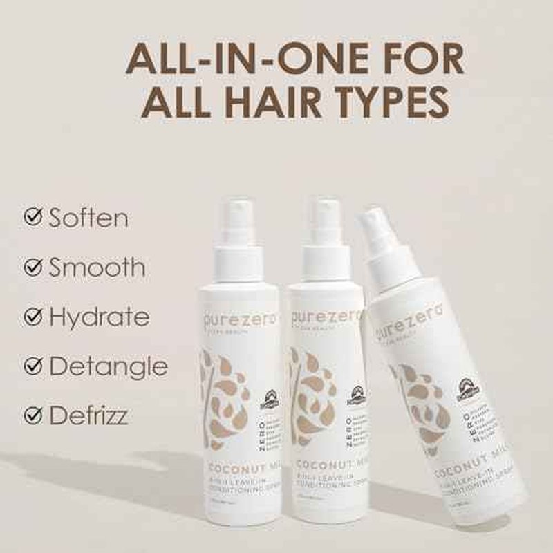 Purezero 9-in-1 Coconut Milk - Leave-In Conditioning Spray - Intense Hydration & Increase Shine, Fight Dandruff & Frizz, Zero Sulfates, Parabens, Dyes (6 oz (2 Pack))