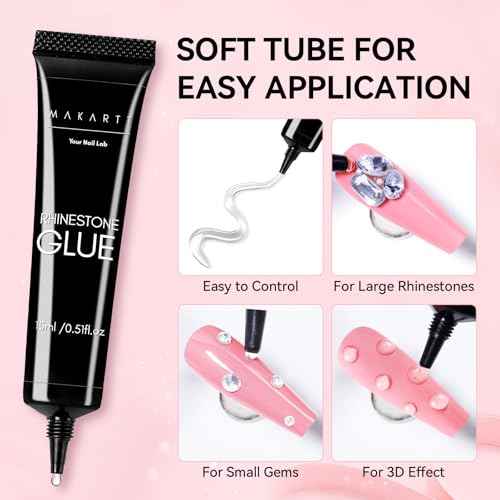 Makartt Nail Rhinestone Glue Set - Gel Nail Glue for Rhinestones, 3D Art Design Super Strong Adhesive for Charm Gems Jewel Crystal Beads Diamonds, 15ml & 8ml, Easy Use, Cured Need