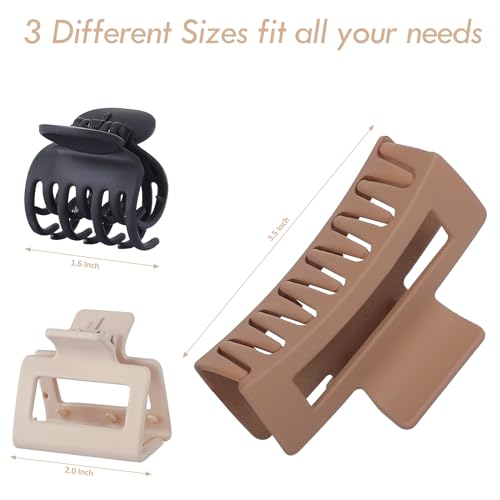 Medium Claw Hair Clips Set for Women - 3 Styles, 9 pcs Rectangle Clips for Thick Hair, Square Clips for Thin Hair - Brown