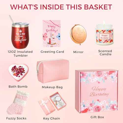 Birthday Gifts Baskets Box Women, Unique Happy Birthday Gifts Basket for Mom Her Best Friend Sister Wife Girlfriend Coworker,Luxury Self Care Ideas Box Relaxing Spa Gifts Set with Tumbler
