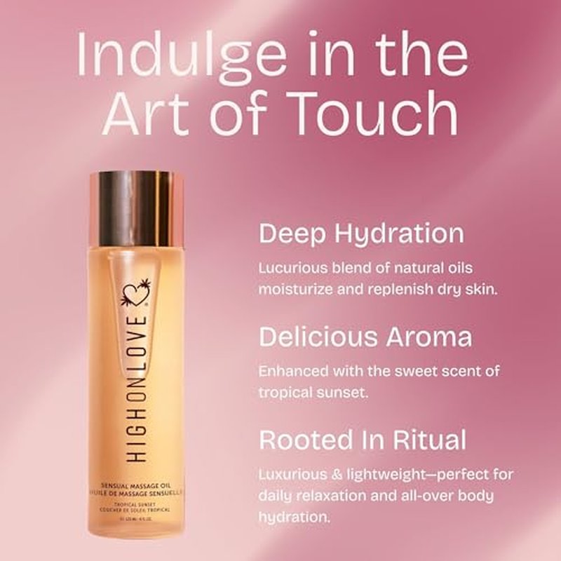 HIGHONLOVE Natural Body Oil with Hemp Seed, Grape Seed, & Vitamin E Oil - Moisturizing Body Glow with a Non-Greasy, Glowy Finish by High On Love (120 ml) (Tropical Sunset)