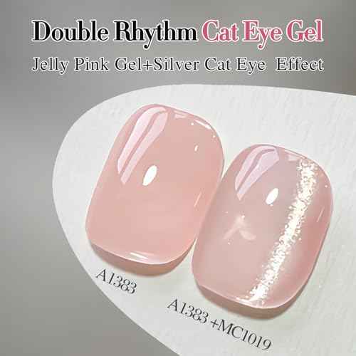 Double Rhythm 0.5 OZ Cat Eye Gel Polish with Magnet 15ML Holographic Glitter Shimmer Translucent Jelly Color Magnetic Polish Salon DIY at Home (Silver-MC1019)