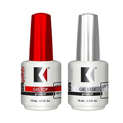 KUPA Gelfinity - Soak Off Gel - Base & Glossy Top & Matte Top Coat (No-Wipe) 0.5 Fl Oz (Clear (Base + Gloss), 0.5 Fl Oz (Pack of 2))