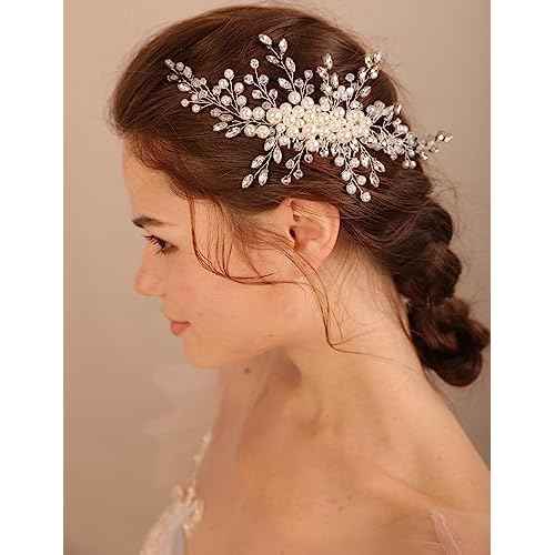 Hair Comb, Wedding Ivory Crystal Rhinestone Headpiece Pearls Hair Accessory for Brides