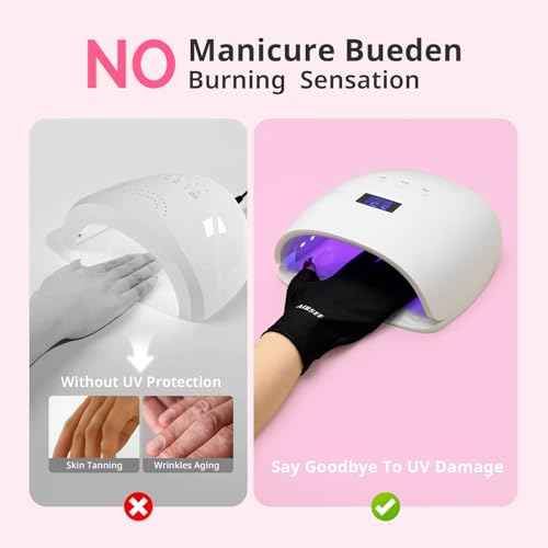 AIRSEE UV Gloves for Nail Lamp,Professional UPF50+ UV Protection Gloves for Manicures Nail Art,Fingerless Gloves That Shield Skin from The Sun and Nail Lamp (Black)