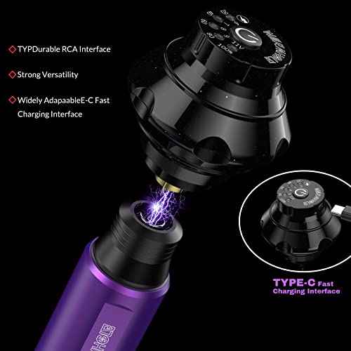 Wormhole Wireless Tattoo Machine Kit, Tattoo Gun with 1,050 mAh Capacity Power Supply- Tattoo Pen Kit WTK176(Purple+Black)