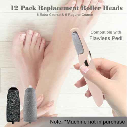 12 Pack Replacement Roller for Flawless Pedi, Replacement Head Refills Compatible with Finish Touch Flawless Pedi Electronic Tool File,6 Extra Coarse & 6 Regular Coarse