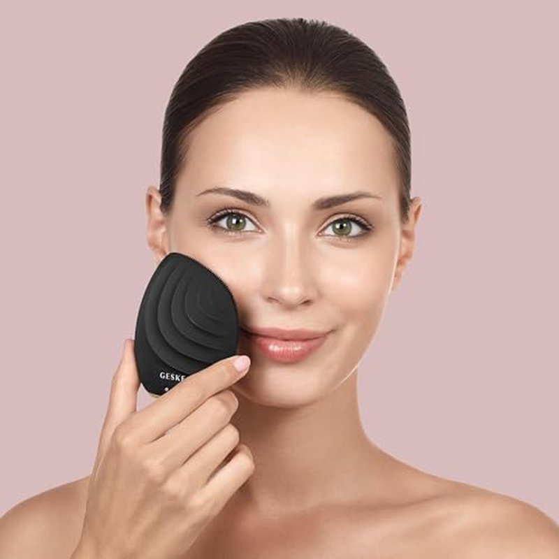 GESKE SmartAppGuided¢â Sonic Facial Brush 5 in 1 | Vibrating Electric Facial Cleansing Brush | Soft Silicone Brush | Professional Facial Cleanser | Skin Cleanser & Exfoliator | Face Massager