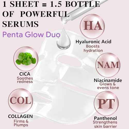 Collagen Face Mask Overnight, Acne Face Masks Sheet for Deep Hydrating and Glass Skin Glow, Jelly Gel Facial Mask for Women with Centella and Niacinamide, Oily Skin, 37gx4ea