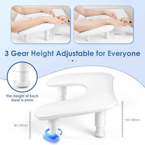 Manicure Arm Rest for Nails Tech: U-shaped Adjustable Nail Armrest - White PU Leather Hand Stand Rest for Manicurists