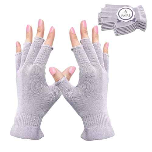 MIG4U 3 Pairs Fingerless Moisturizing Gloves, Half Finger Touchscreen Beauty Glove for Eczema, SPA, Dry Hands, Skin Treatment, Summer Sun UV Protection, Pale Purple S/M