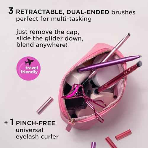 Real Techniques Double Time Brush + Lash 4 Piece Set, Dual-Ended Eye Makeup Brushes For Eyeshadow & Brows, Travel-Friendly Brush Caps For Storage, Eyelash Curler Included, Cruelty-Free