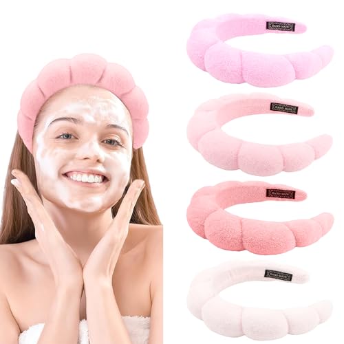 Canitor 4 PCS Spa Headband - Pink Skincare Makeup Face Wash Skin Care Make Up Cute Preppy Teen Girl Gifts Trendy Stuff Aesthetic Bachelorette Party Favors Valentines Day Christmas